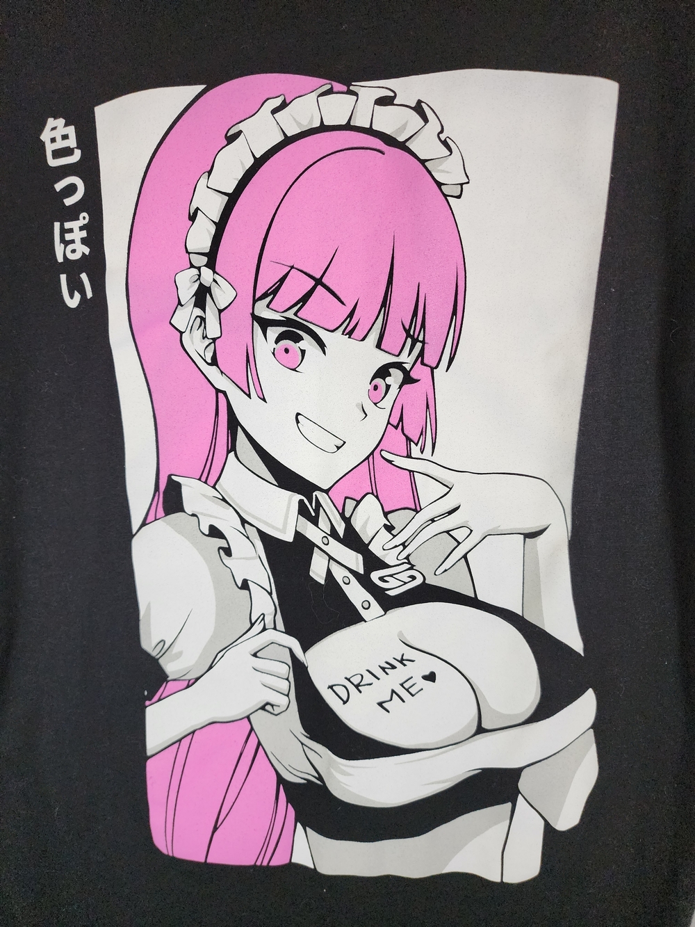 Anime Waifu Milkers - Maid Graphic Short Sleeve Tee - Black with Pink Accents